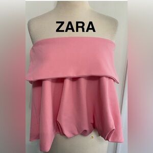 ZARA Pink Strapless Balloon Hem Top - Size M - NEW